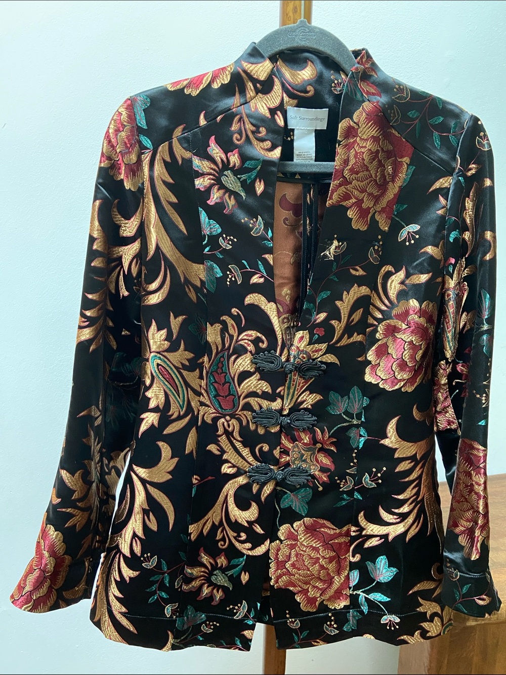 Soft Surroundings Moon Dynasty Black Satin Brocade Jacket Regencycore Baroque - Picture 2 of 10